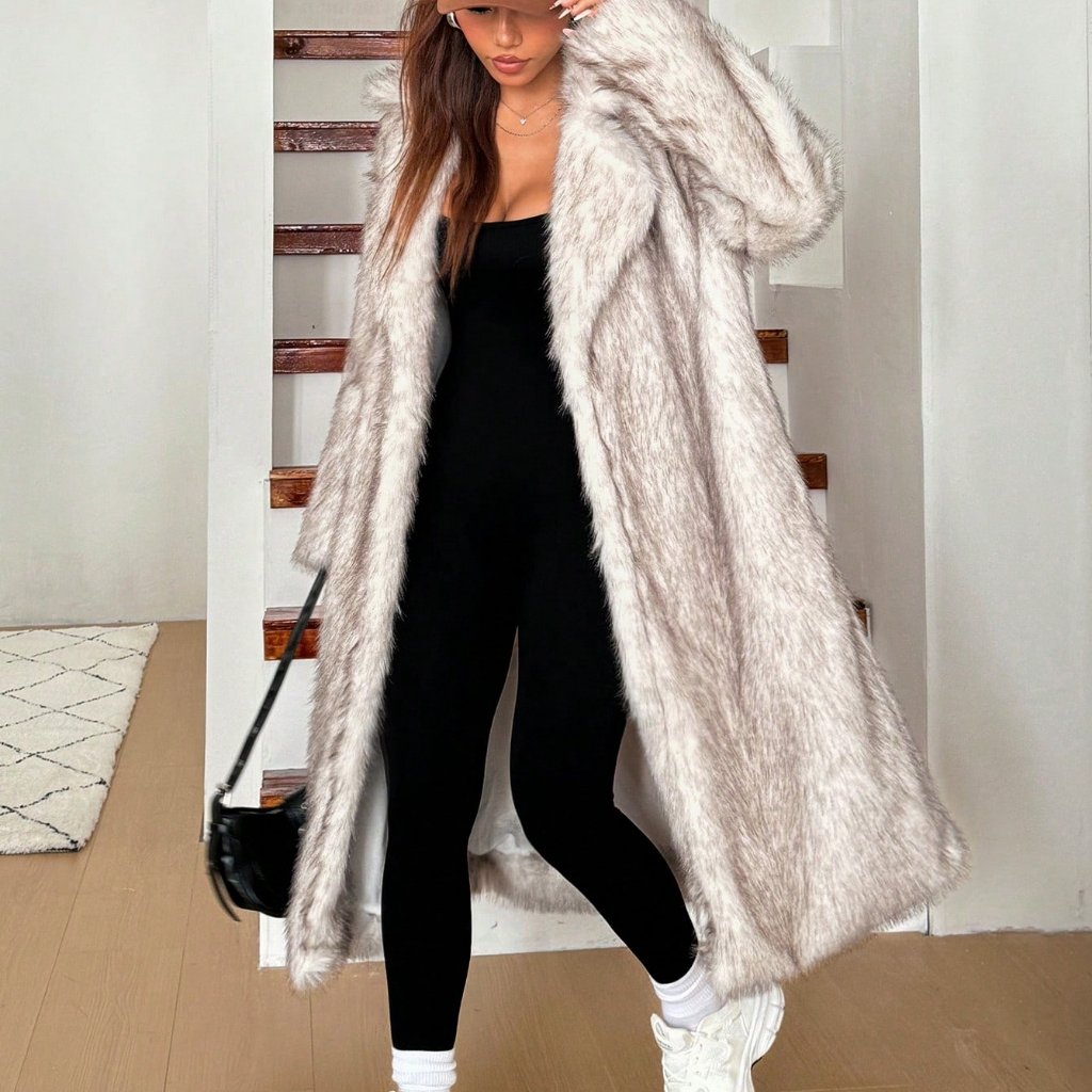 Elegant Women's Stand Collar Long Sleeve Faux Fur Jacket